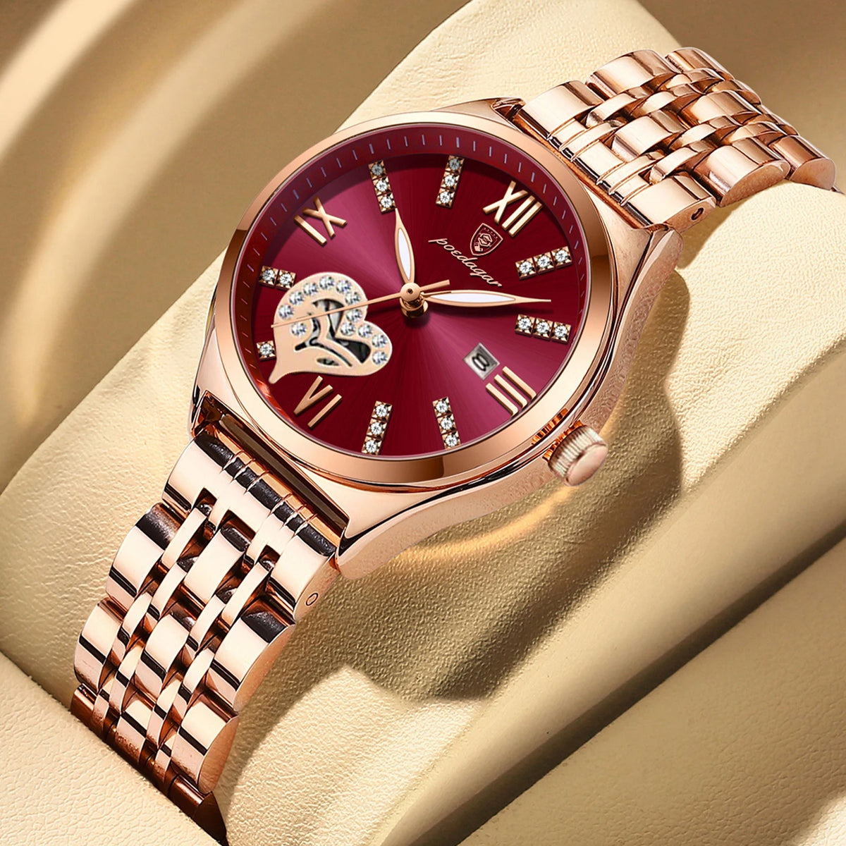 POEDAGAR Reloj de pulsera de lujo para mujer, resistente al agua, luminoso, con fecha, de cuarzo, elegante, para dama
