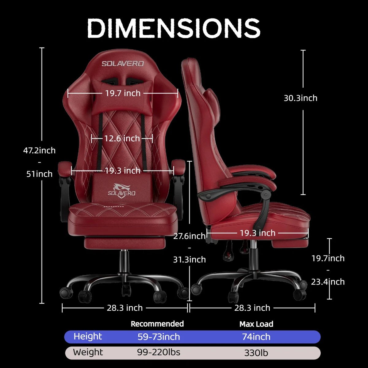 Silla de gaming roja con reposacabezas, reposabrazos y reposapiés, base negra con ruedas