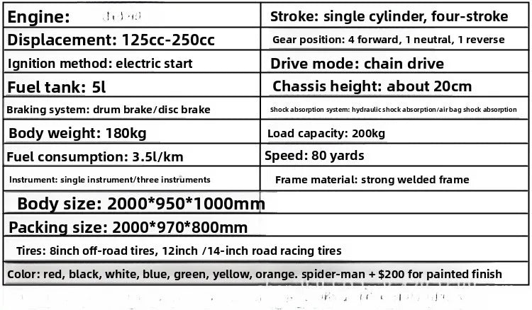 Motocicleta todoterreno de cuatro ruedas con motor refrigerado por agua y tracción inversa de tres ruedas.