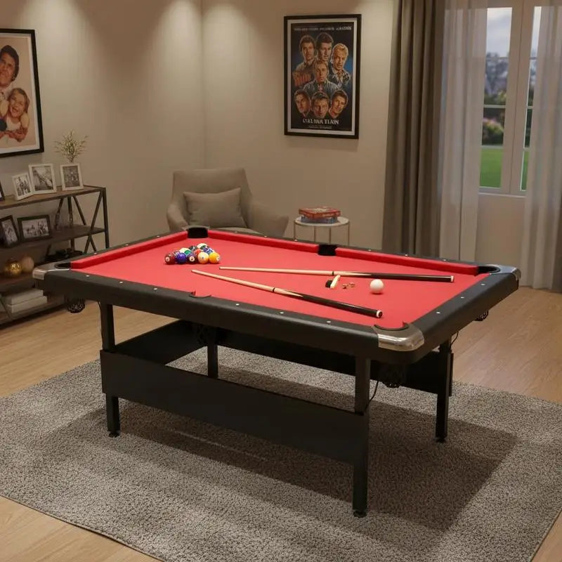 Mesa de billar, mesa de pool de 2,13 m, mesa plegable que ahorra espacio, set de billar que incluye bolas, tacos y tiza, color negro, perfecta para salas de juegos familiares para niños y adultos