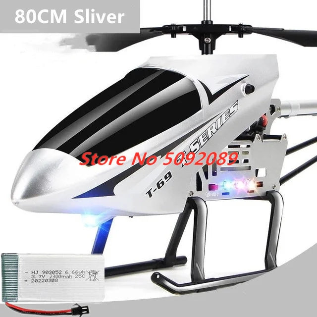 2,4G 6 ejes Flybarless doble hélice Flexible Anti-choque RC helicóptero 85CM 150M aleación avión UAV con 3 uds batería de juguete