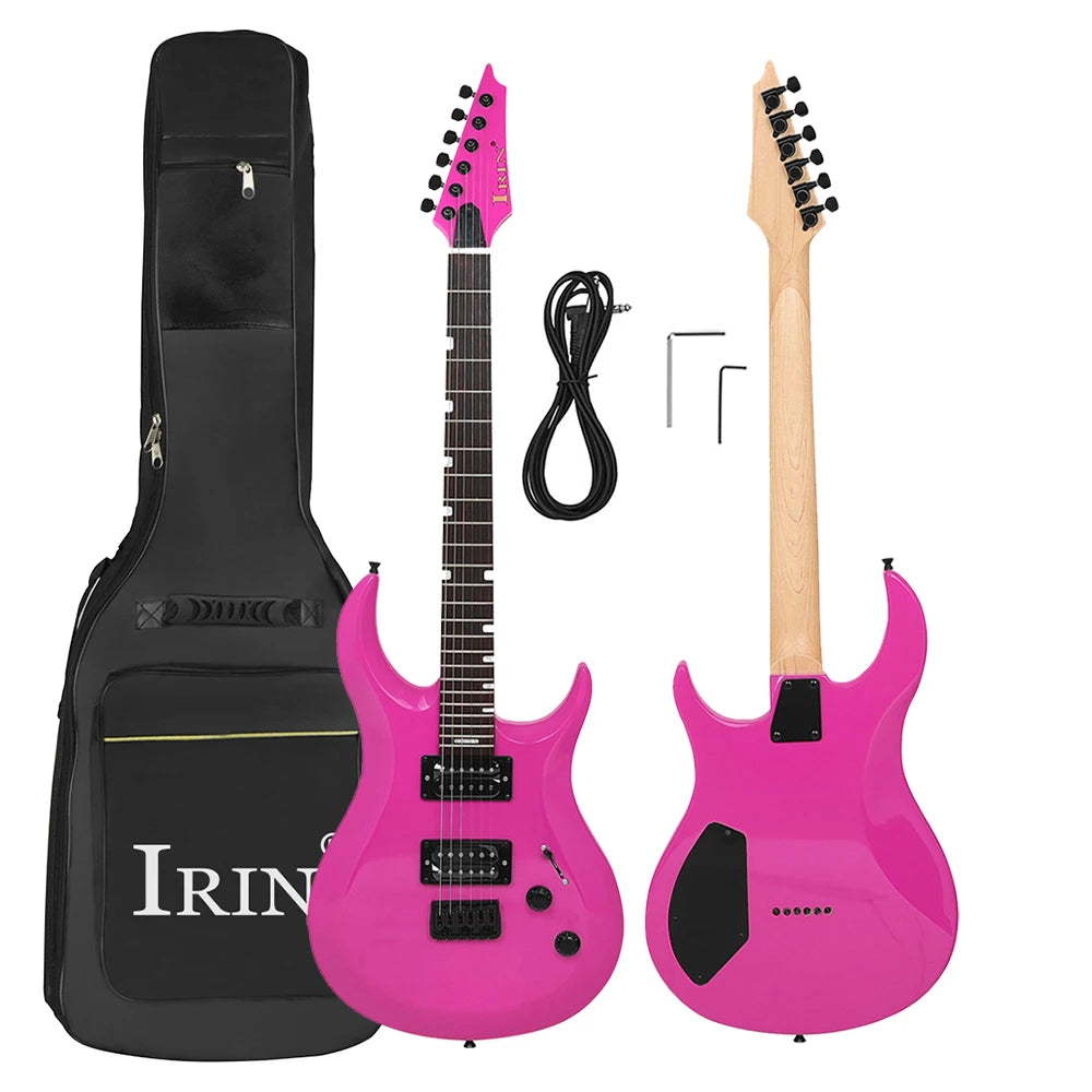 Nueva Guitarra eléctrica IRIN de 24 trastes, 6 cuerdas, cuerpo Oguman, mástil de arce, Guitarra eléctrica colorida con Cable de conexión de llave de bolsa