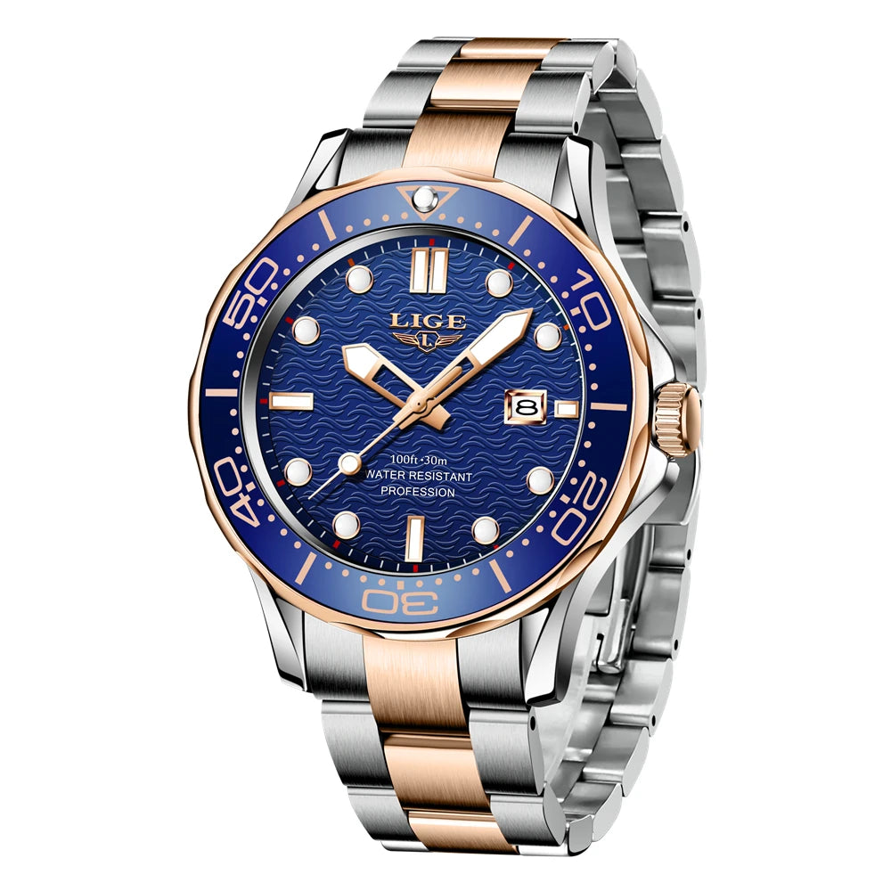 Reloj de hombre de negocios LIGE 2026, reloj de buceo de lujo de marca superior para hombre, reloj deportivo con fecha impermeable, Relogio Masculino + caja