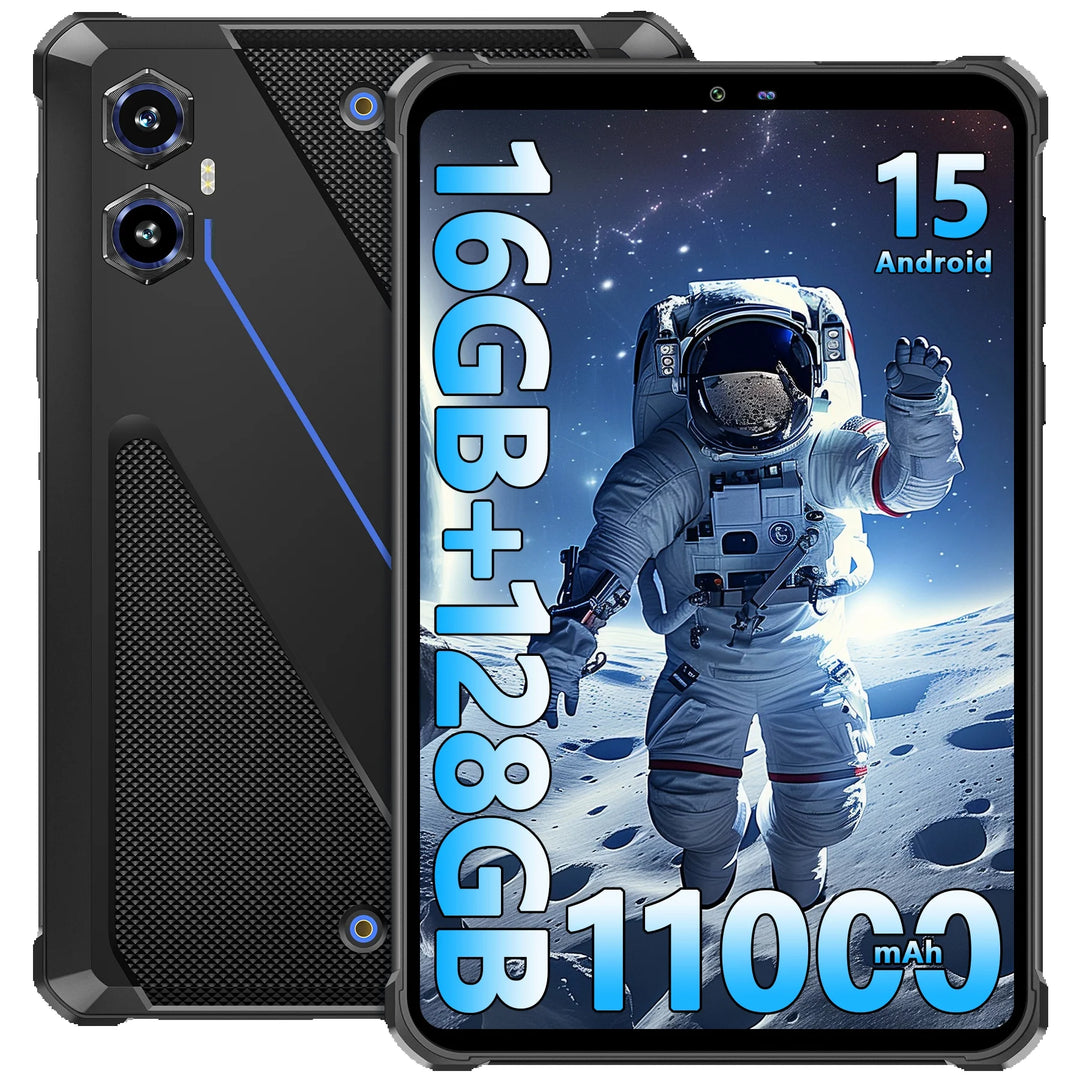 Tableta Robusta OUKITEL RT3 Plus con Android 15, 16GB+128GB Expandible a 1TB, Resistente al Agua, Pantalla HD de 8 Pulgadas, Batería de 1100mAh