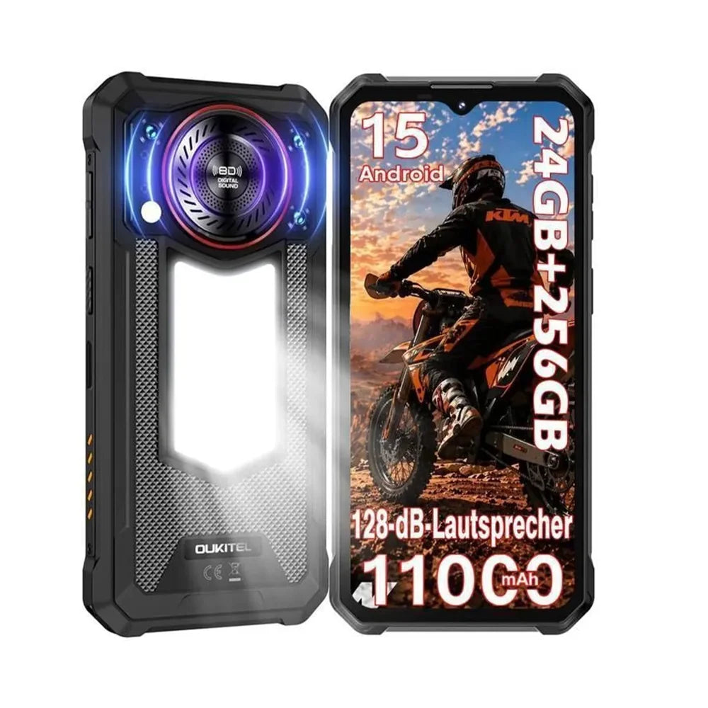 Teléfono inteligente OUKITEL WP53 PRO, 24 GB de RAM (8+16 expandibles), 256 GB de ROM, Android 15, batería de gran capacidad de 11000 mAh, pantalla HD de 6,52 pulgadas, cámara de 50 MP, linterna para acampar, altavoz potente