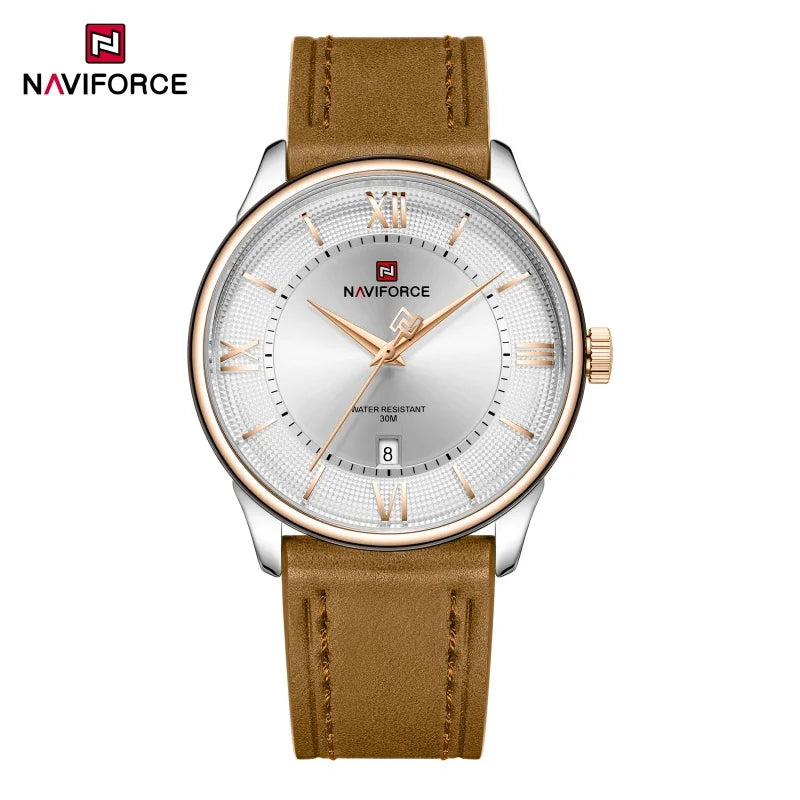 NAVIFORCE Watches for Man Quartz Calendar Display 3ATM Waterproof Leather Strap Male Business Casual Fashion Men's Gift NF9272L