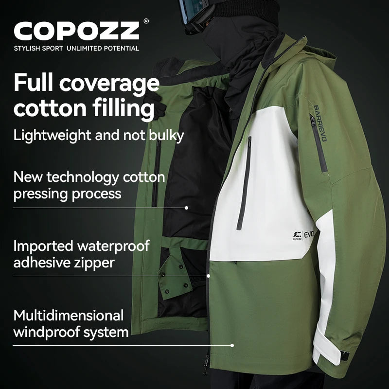 COPOZZ-Chaqueta de esquí con capucha para hombre y mujer, ropa de esquí a prueba de viento, monos de invierno, Sudadera con capucha, ropa deportiva impermeable para exteriores, Snowboard