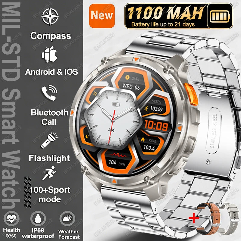 2026 Nuevo T-Rex 3 Ultra Reloj Inteligente 1100mAh, 5ATM Resistente al Agua, Deportes al Aire Libre, GPS, Monitor de Frecuencia Cardíaca, Brújula, Llamadas Bluetooth, Smartwatch