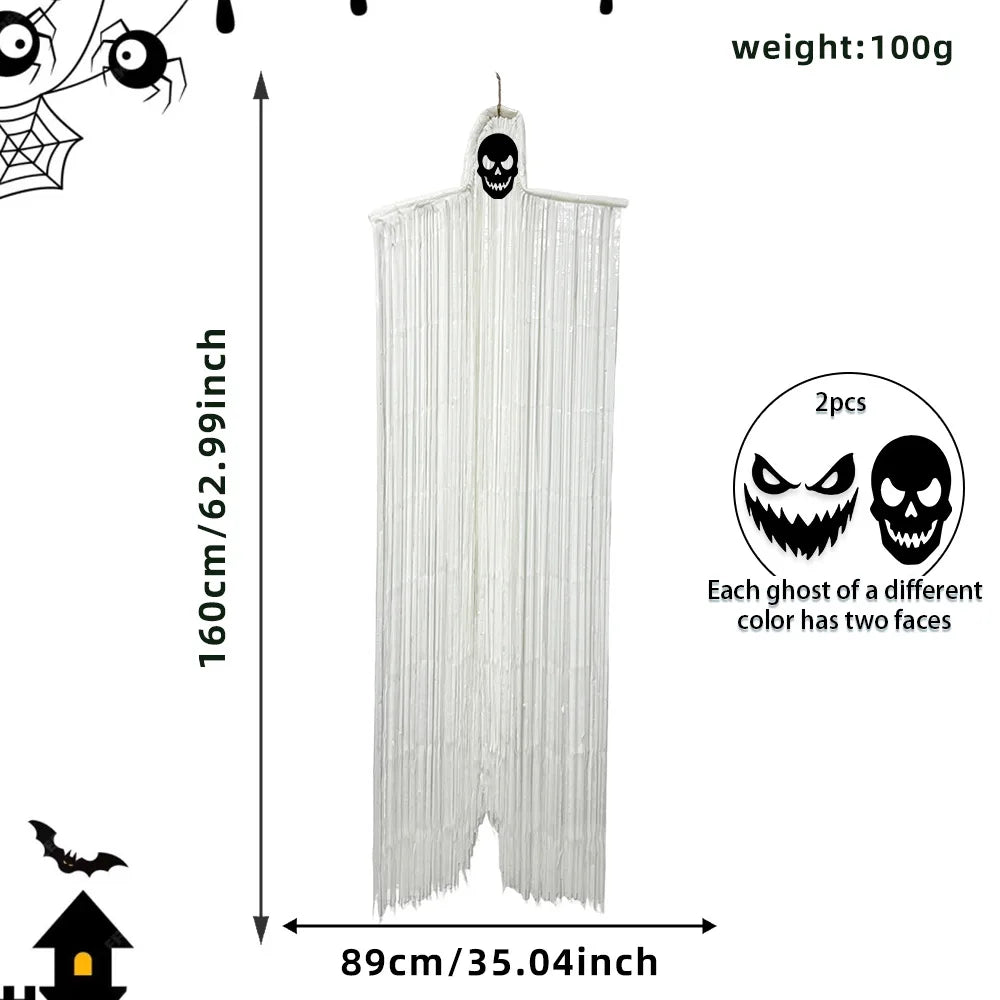 Decoración de fantasma colgante para Halloween, adorno de fantasma de gasa con cara de calavera espeluznante, fantasma volador espeluznante para decoración de árboles, porches, patios y fiestas.