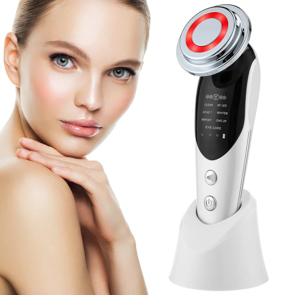 Dispositivo de Estiramiento Facial 7 en 1, microcorriente EMS, rejuvenecimiento de la piel, LED, masajeador reafirmante para el cuello, aparato de cuidado de belleza Facial