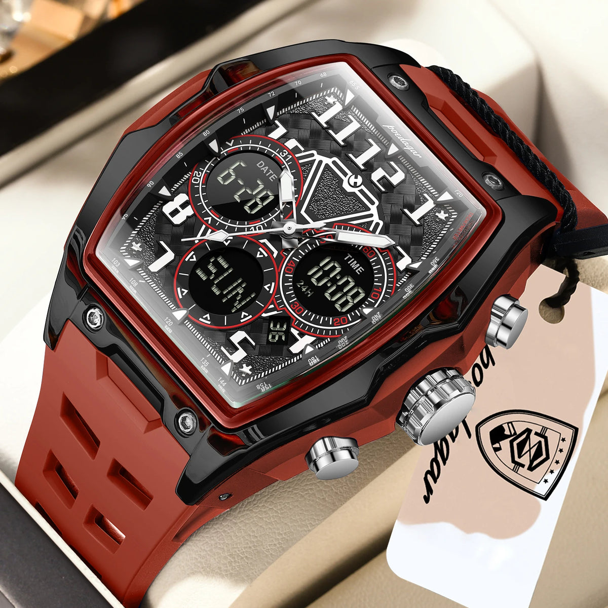 POEDAGAR Top Fashion Men Quartz Watch Date Week Luminous LED Digital Sports Male Clock Electronic Dual Time Men's Watches Reloj