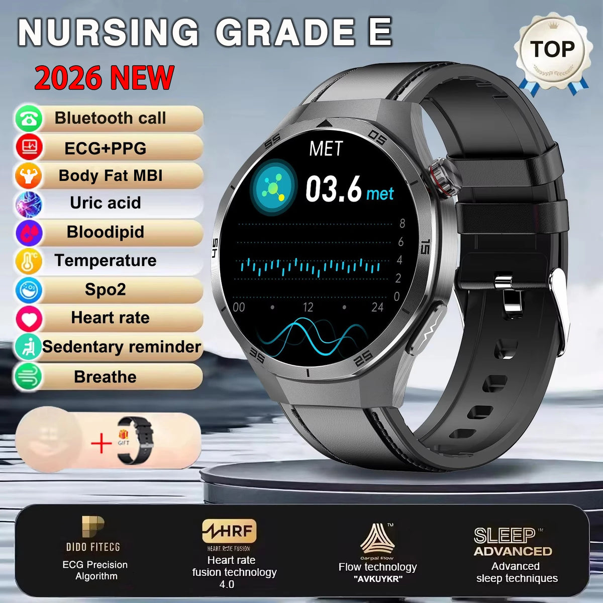 Reloj inteligente 2026 de nueva generación para enfermería, ECG+PPG, análisis de salud, presión arterial, lípidos, ácido úrico, llamada inalámbrica HD, reloj inteligente para hombres y mujeres