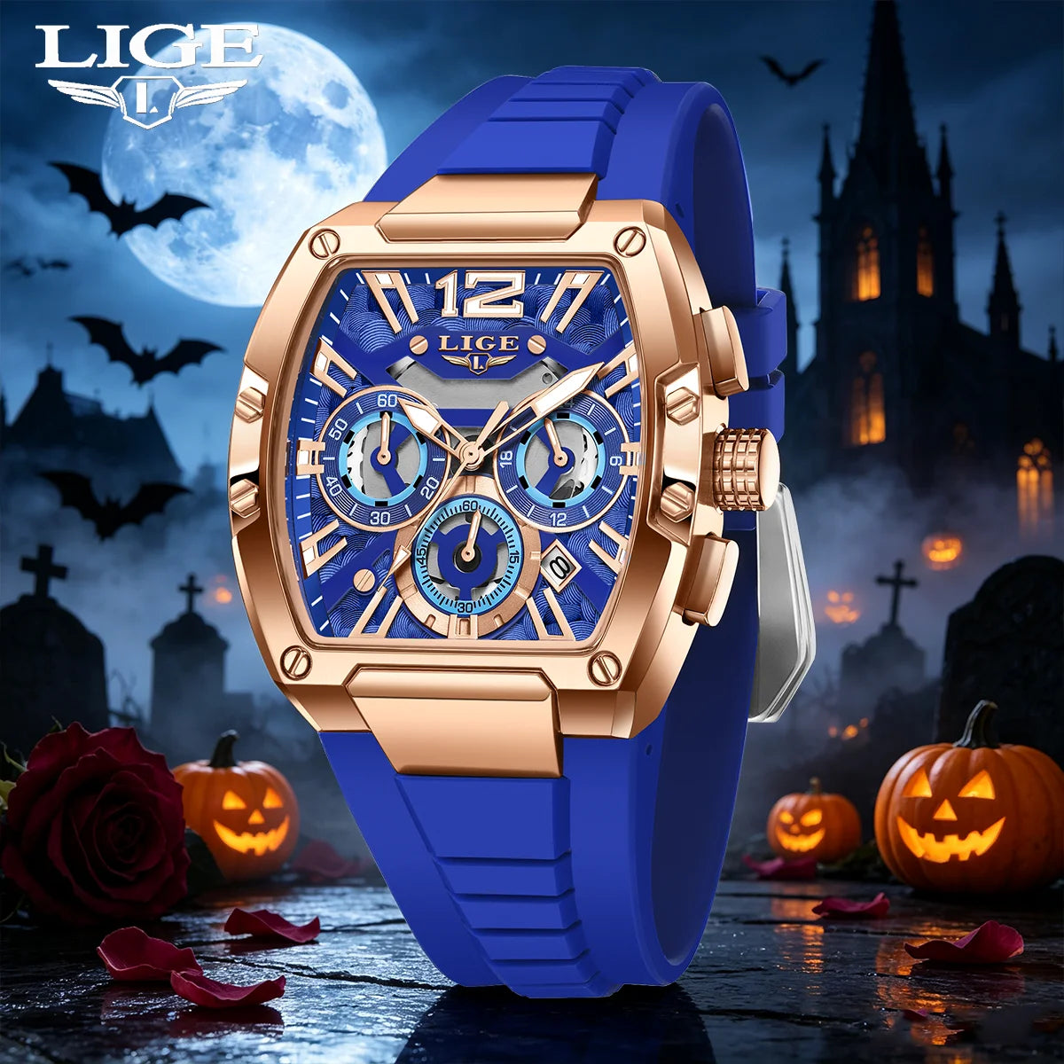Reloj de lujo para hombre LIGE 2026, resistente al agua, de silicona, luminoso, con calendario y cronógrafo, reloj de cuarzo para regalo de Halloween