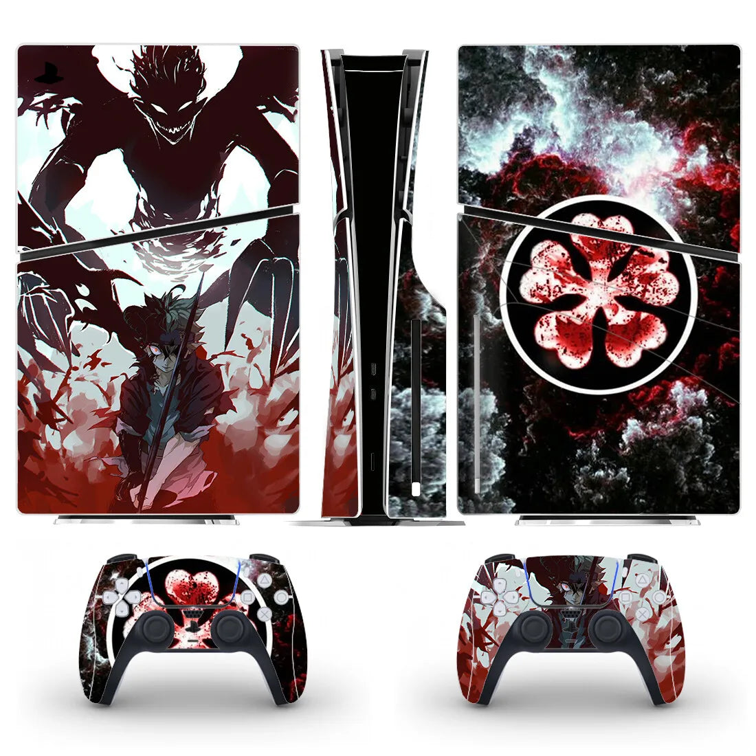 Adhesivo de vinilo para consola PS5 Slim Pro y 2 mandos, diseño de Asta de Anime, para versión con disco y digital