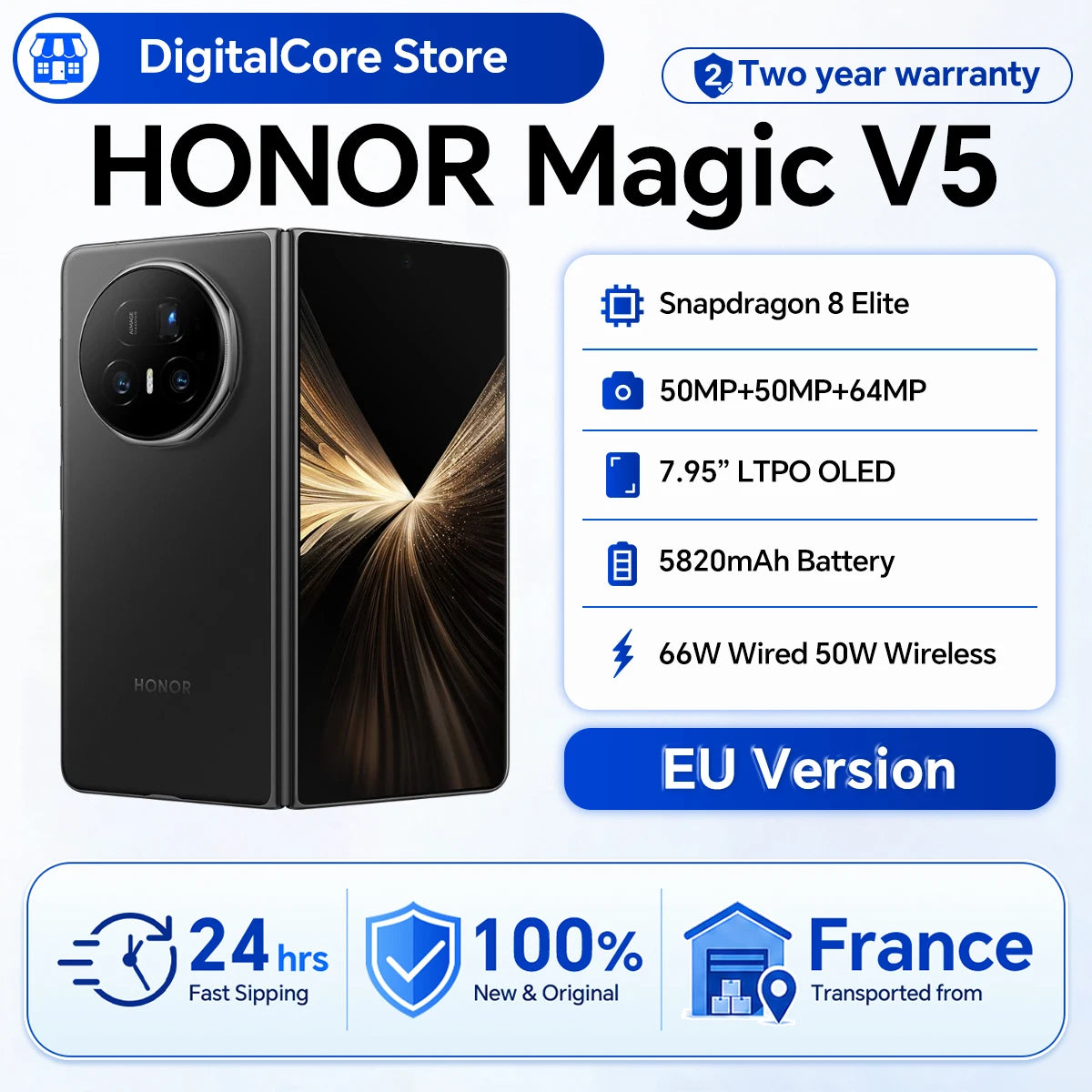HONOR Magic V5 Versión EU Smartphone 5G Original Pantalla OLED Dual HDR Snapdragon 8 Elite 5820mAh 7.95" SuperCharge 66W