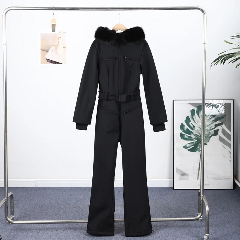 Trajes de Esquí para Mujer, Impermeables, Traje de Nieve de Invierno, Mono con Capucha, Cinturón, Traje de Nieve de una Pieza, Ropa Deportiva para Dama