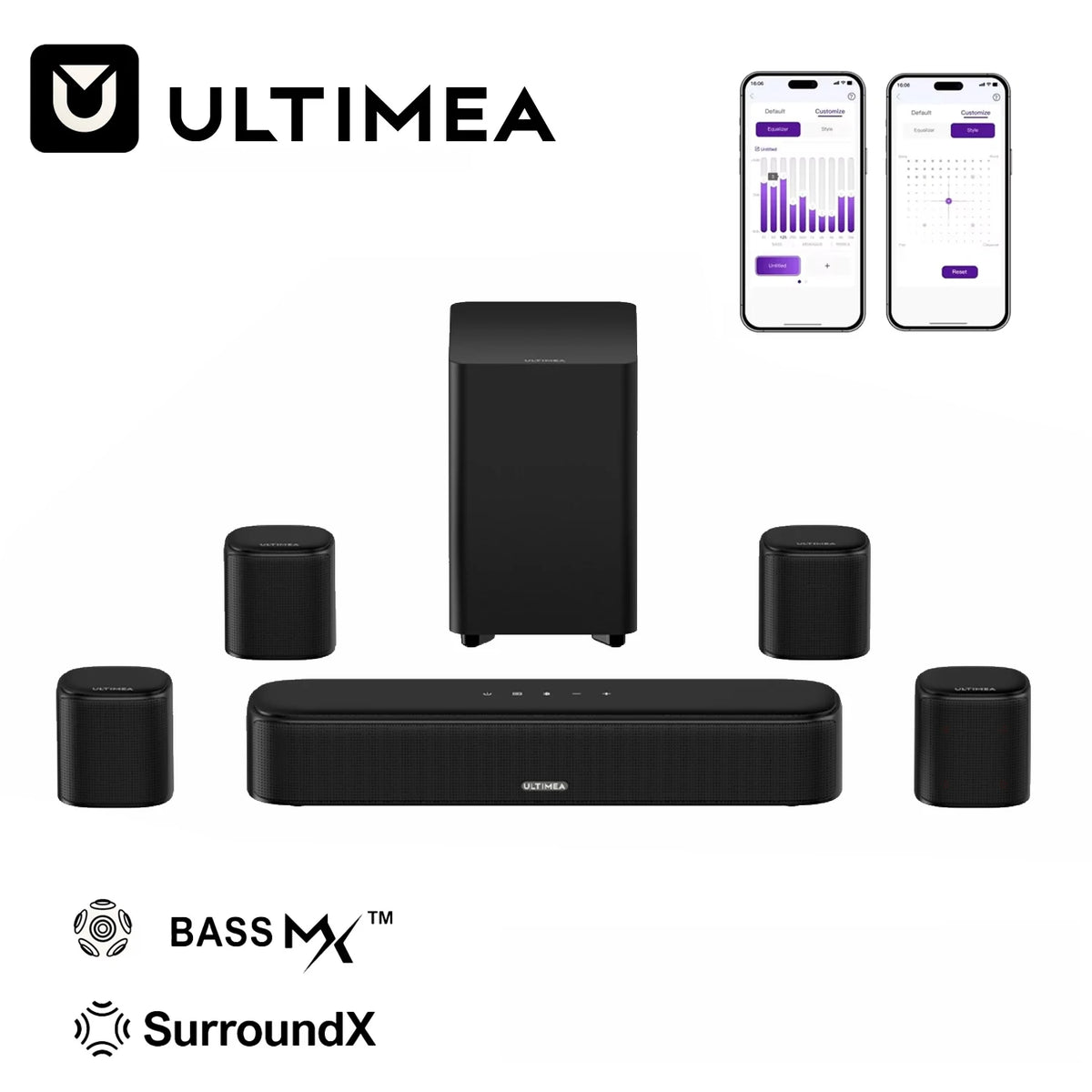 ULTIMEA Sistema de Barra de Sonido 7.1 de 330W para TV con Subwoofer y 4 Altavoces Surround, Sonido Envolvente Virtual de Alta Fidelidad, Control por App Inteligente, Experiencia Home Theater Inmersiva