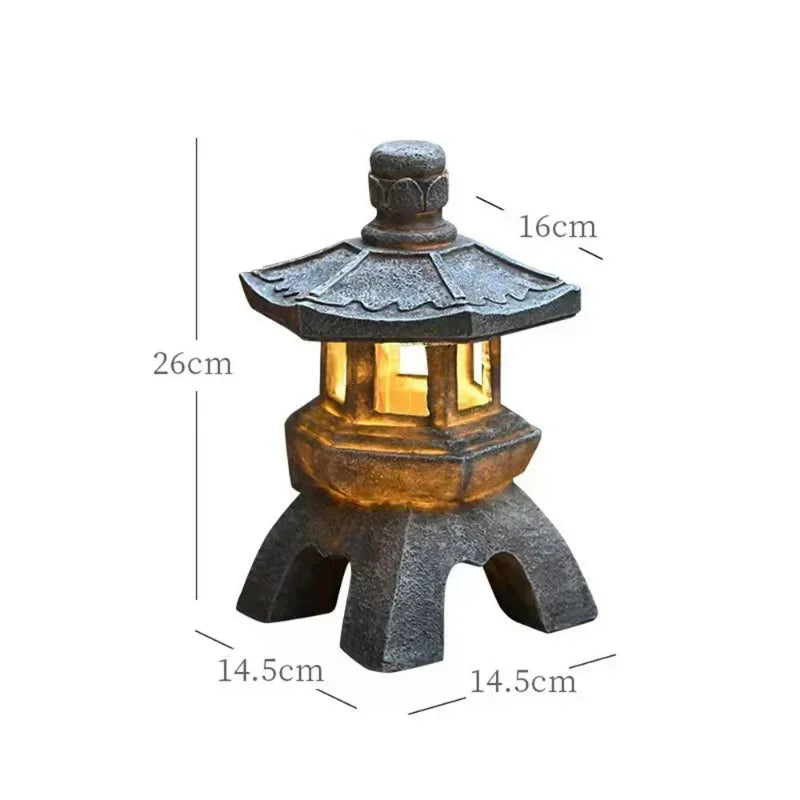 Lámpara Solar Decorativa de Jardín con Forma de Pagoda Zen, Farol Chino de Piedra, Lámpara de Palacio para Exteriores, Adorno de Patio