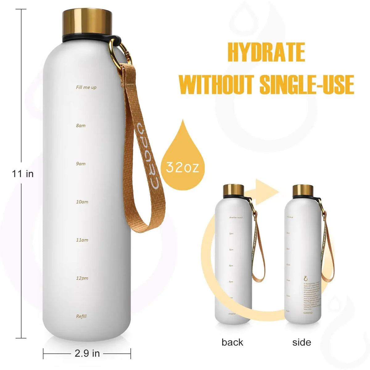 Nueva botella de agua de 1L con sello de tiempo, sin BPA, reutilizable, para deportes de Fitness, viajes al aire libre, taza de agua a prueba de fugas, hervidor esmerilado