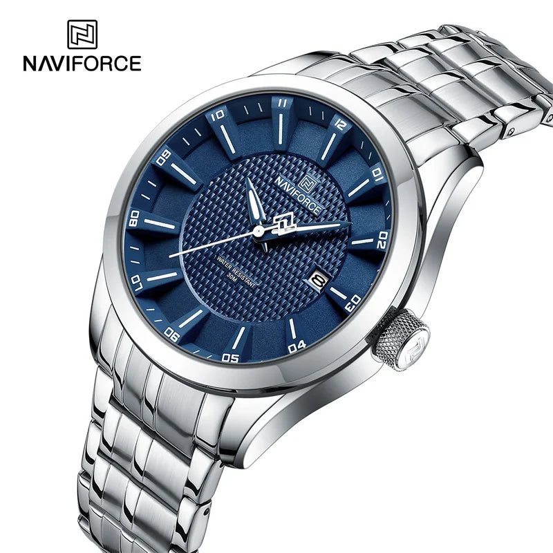 Reloj de cuarzo de lujo para hombre NAVIFORCE, reloj de pulsera informal moderno con correa de acero inoxidable resistente al agua