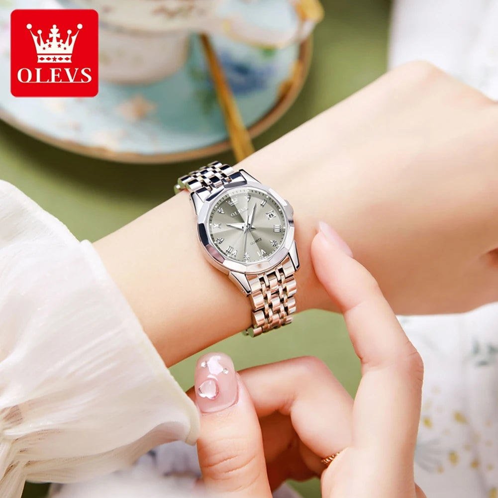 Reloj OLEVS 9931 para mujer, moda elegante, marca de lujo, reloj de cuarzo original para dama, resistente al agua, acero inoxidable, luminoso con fecha