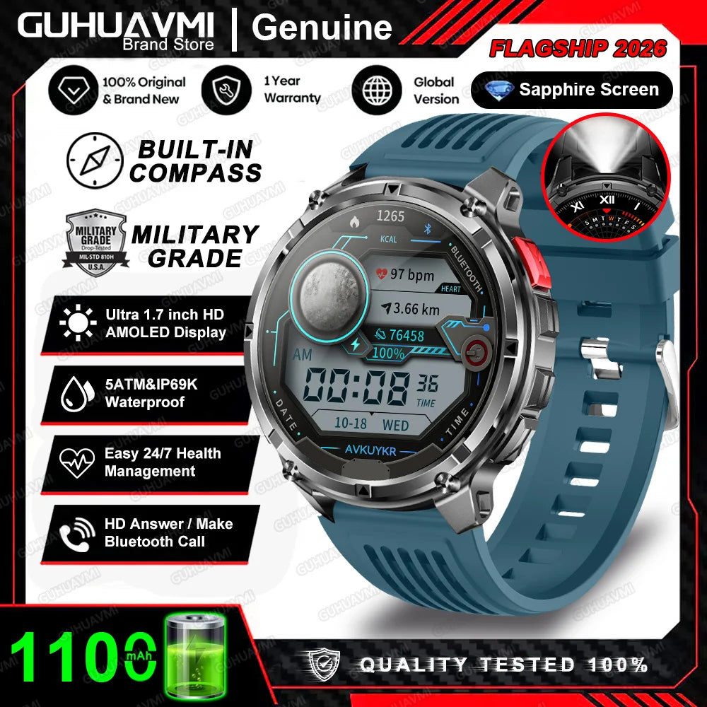 Reloj inteligente militar T-Rex3 Pro 2026, batería de 1100 mAh, GPS, resistente al agua 5ATM, rastreador deportivo de carrera, brújula para exteriores