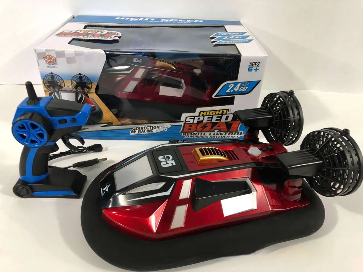 Barco teledirigido anfibio con aerodeslizador, juguete eléctrico de simulación de buque de guerra de alta velocidad, regalo impermeable para niños