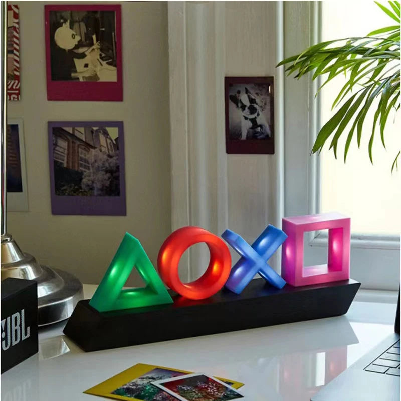 Lámpara con icono de juego para PS4/PS5, luz decorativa con control de sonido, lámpara de mesa colorida, luz nocturna pequeña de ambiente, 2 tipos