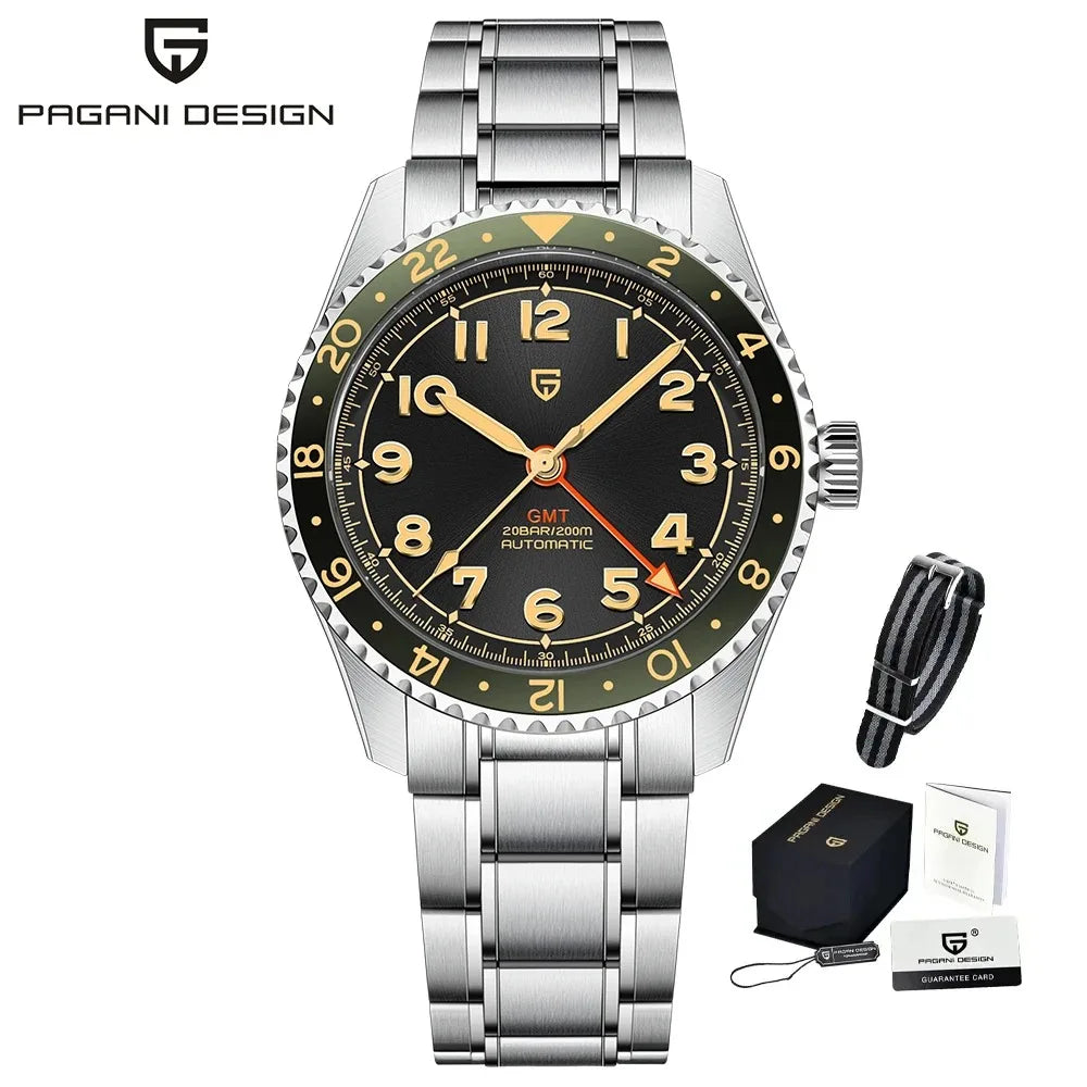 PAGANI DESIGN PD1784 GMT Automatic Mechanical Watch DG5833 Stainless Steel Sapphire Glass Waterproof Watches reloj hombre