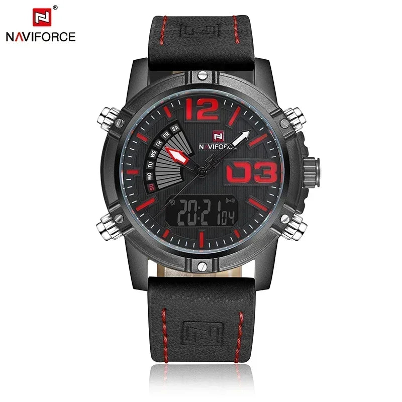 Reloj de cuarzo y digital para hombre NAVIFORCE, nuevo, con doble pantalla, multifunción, luz LED nocturna, deportivo e impermeable.