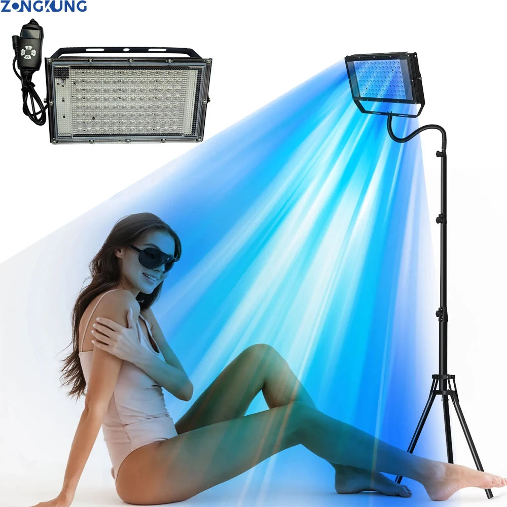 Lámpara de Bronceado para el Hogar, 460nm y 480nm de Longitud de Onda, 48 Lámparas de Luz Azul, 5 Niveles de Brillo, para Bronceado UV y Cuidado de la Piel