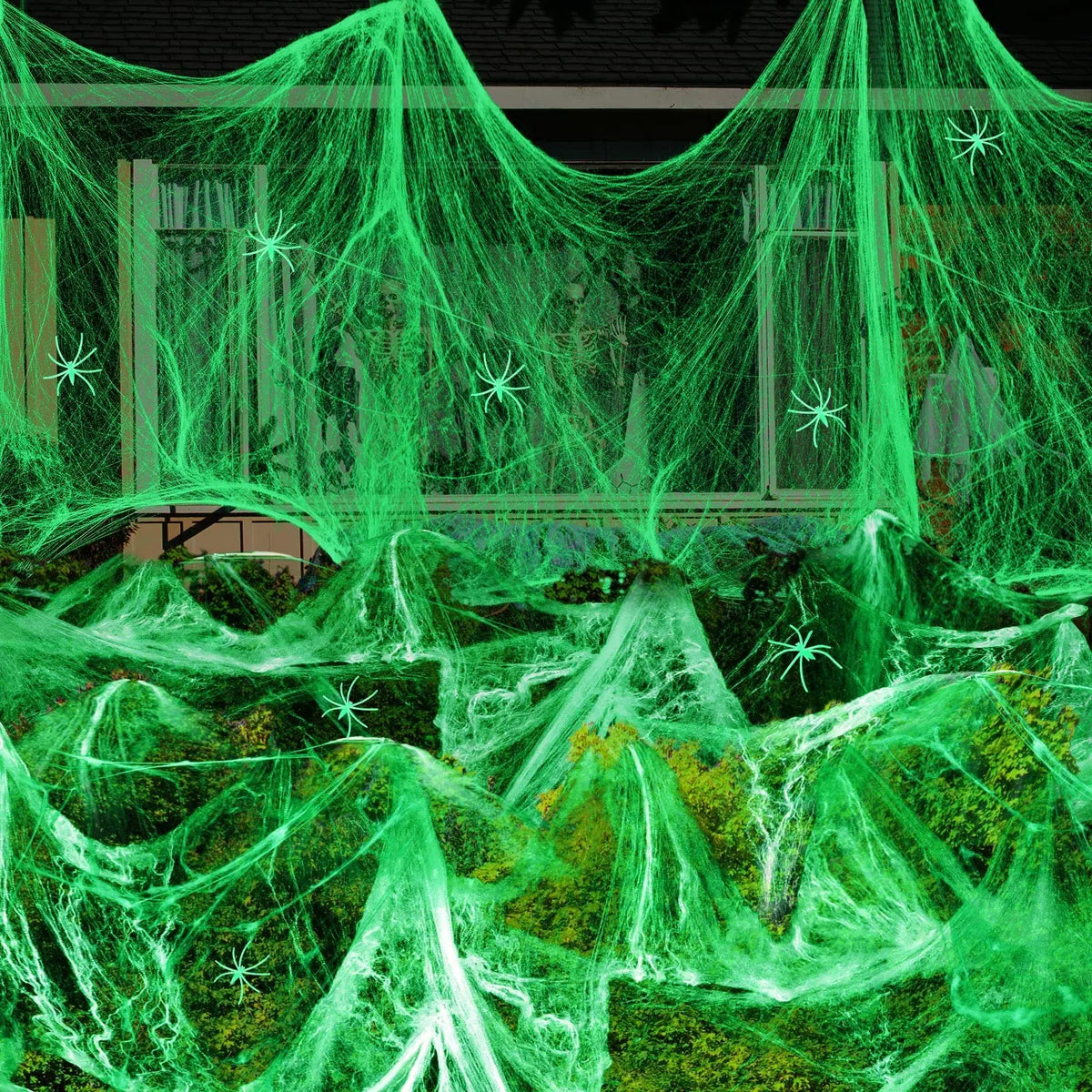 Telaraña brillante en la oscuridad para Halloween, decoraciones de Halloween, telarañas falsas elásticas para decoración espeluznante en interiores y exteriores.