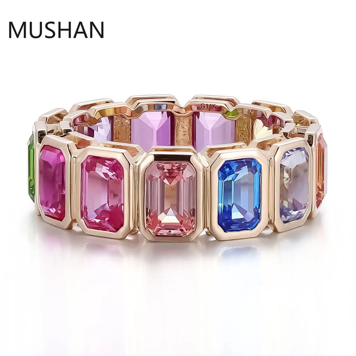 Anillos de oro de 14K y 18K de lujo personalizados de MUSHAN con diamantes de moissanita y piedras preciosas cultivadas en laboratorio, anillo de boda de diamantes para mujer