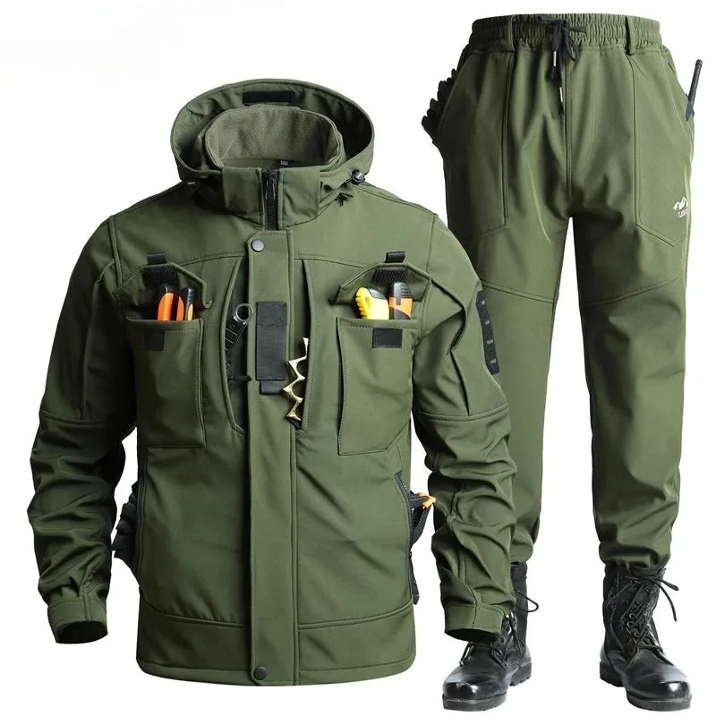 Conjunto de Dos Piezas Unisex para Otoño e Invierno, Forrado de Forro Polar, Impermeable, Cortavientos, para Esquí, Snowboard, Escalada, Ropa de Trabajo, Conjunto Cálido