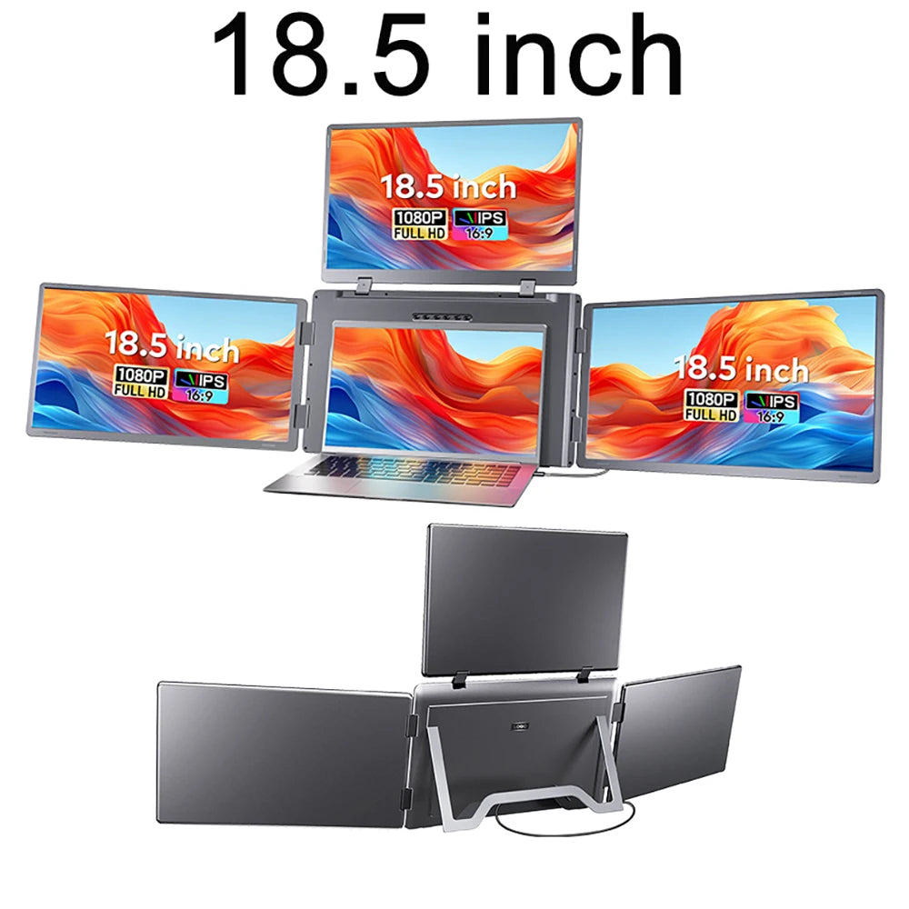 Rospider Extensor de Pantalla Triple de 18.5 Pulgadas, Monitor Portátil IPS 1080P para Juegos, Compatible con Laptops de 12 a 18 Pulgadas, MacBook, Windows