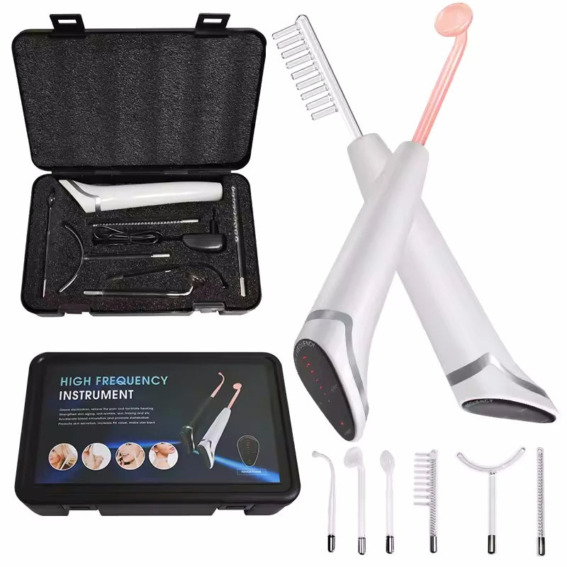 Varita de electrodo de alta frecuencia 6 en 1 con tubo de vidrio de electroterapia de neón, eliminador de acné, cuidado de la piel, dispositivo de belleza para peluquería facial