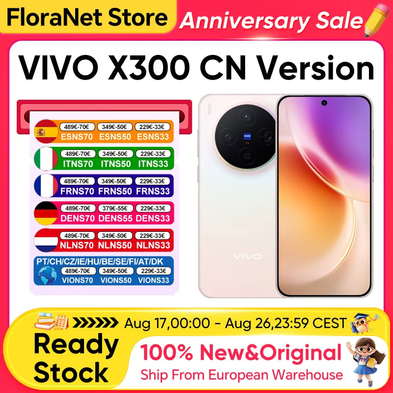 VIVO X300 5G CN versionSmartphone 6040mAh Battery 90W Super OOC 6.31” 120Hz AMOLED 200MP Zeiss Triple Cam Dimensity 9500