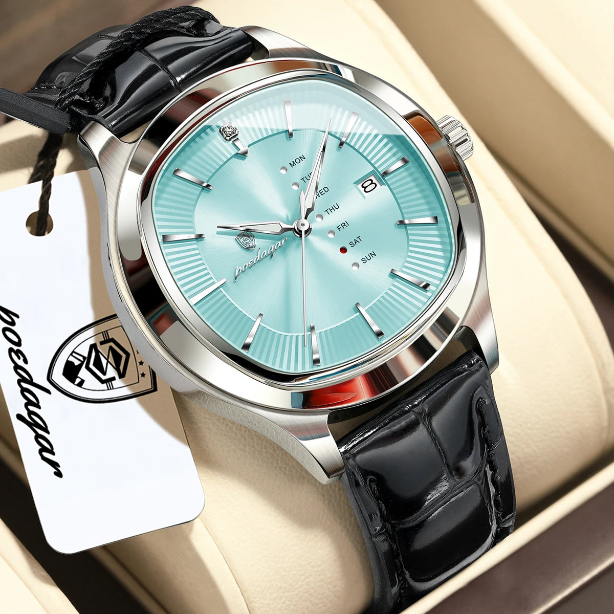 POEDAGAR Fashion Man Clock Waterproof Luminous Date Week Sport Men Wristwatch Leather Business Men's Quartz Watches Reloj Hombre