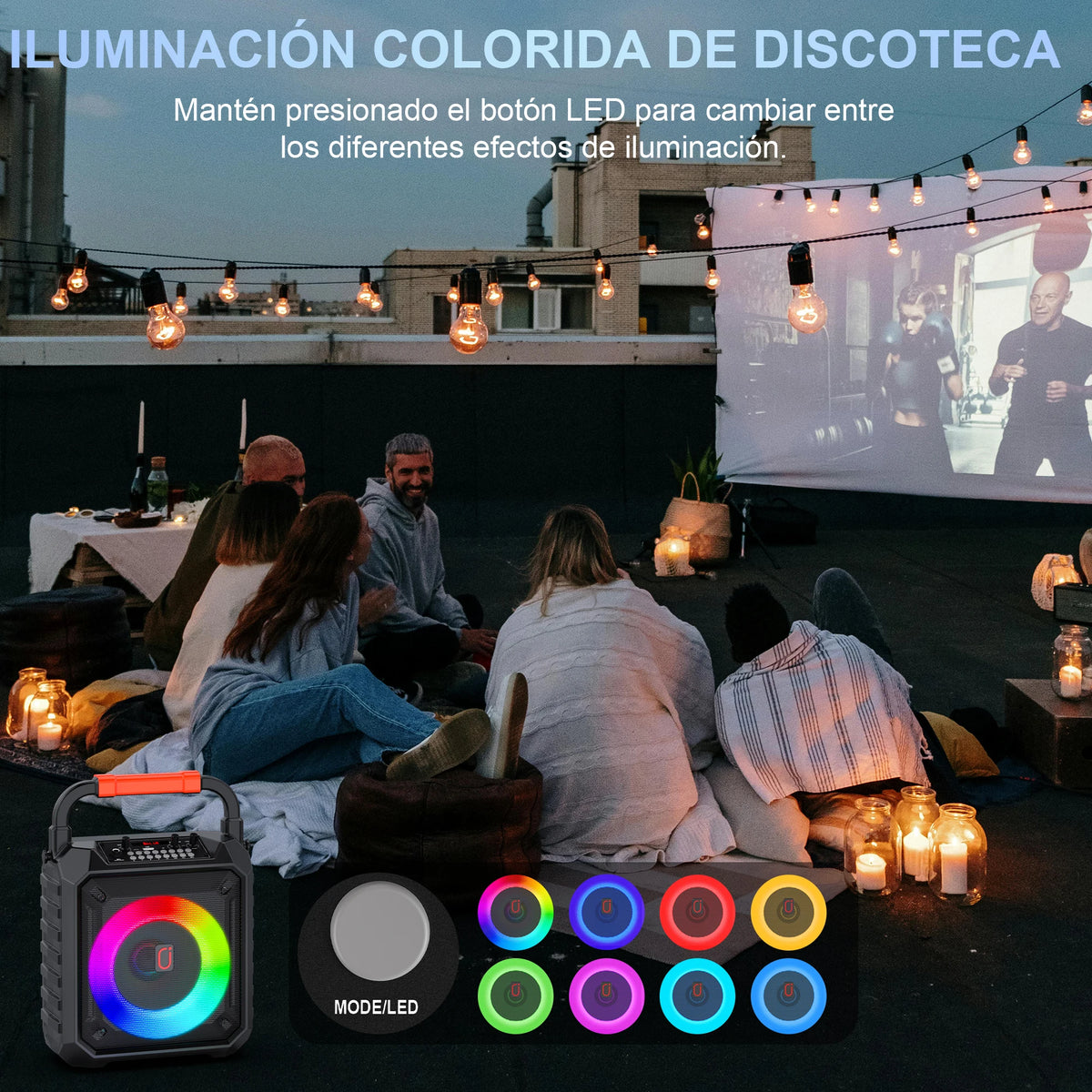 Altavoz Bluetooth inalámbrico, máquina de karaoke con 2 micrófonos, sistema de karaoke para el hogar T17-T con luz de fiesta LED