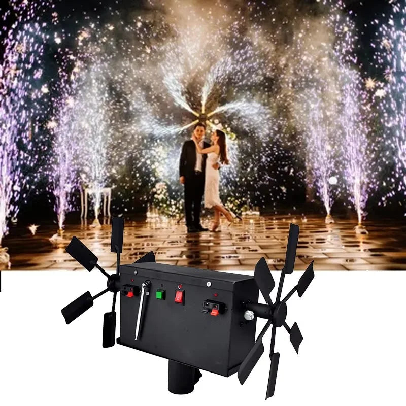 Máquina de Chispas Frías con Doble Rueda Giratoria, Máquina de Fuegos Artificiales con Control Remoto Inalámbrico, Efecto Especial para Escenarios, Bodas y Fiestas