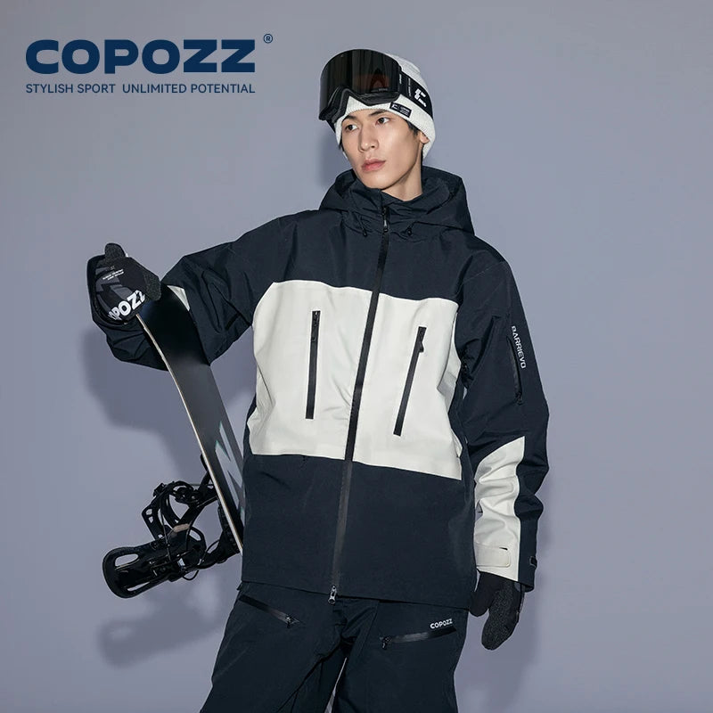 COPOZZ-Chaqueta de esquí con capucha para hombre y mujer, ropa de esquí a prueba de viento, monos de invierno, Sudadera con capucha, ropa deportiva impermeable para exteriores, Snowboard