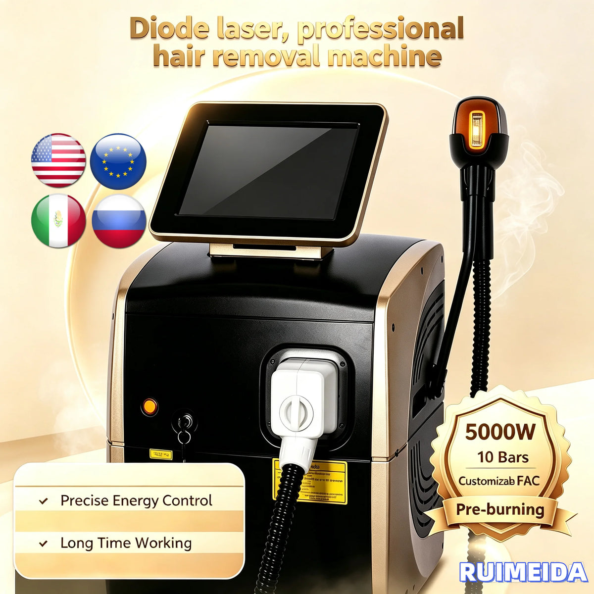 Máquina de depilación láser de diodo de 16 barras con sistema de enfriamiento Ice Platinum para el cuidado de la piel, depiladora de 5000W, 4 longitudes de onda 755 808 940 1064nm