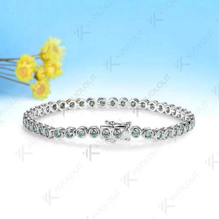 Kuololit-pulsera de tenis de moissanita cian champán para mujer, pulsera de oro blanco sólido 14K 10K 585 para compromiso, regalo de Navidad