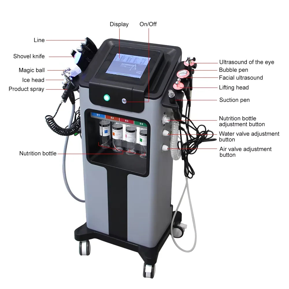 Máquina hidráulica de oxígeno y agua 12 en 1, estiramiento facial, limpieza profunda, Dermoabrasión, máquina peladora de agua, rejuvenecimiento de la piel, burbuja pequeña