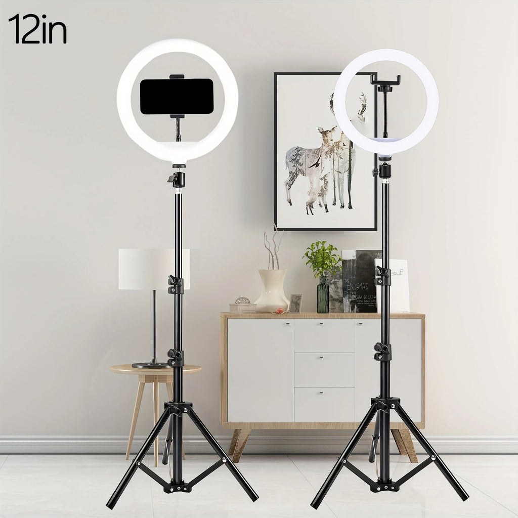 Aro de Luz LED para Selfies con 3 Modos de Brillo Ajustables, Luz de Fotografía Equipada con Trípode de 110 cm, Adecuado para Video Móvil