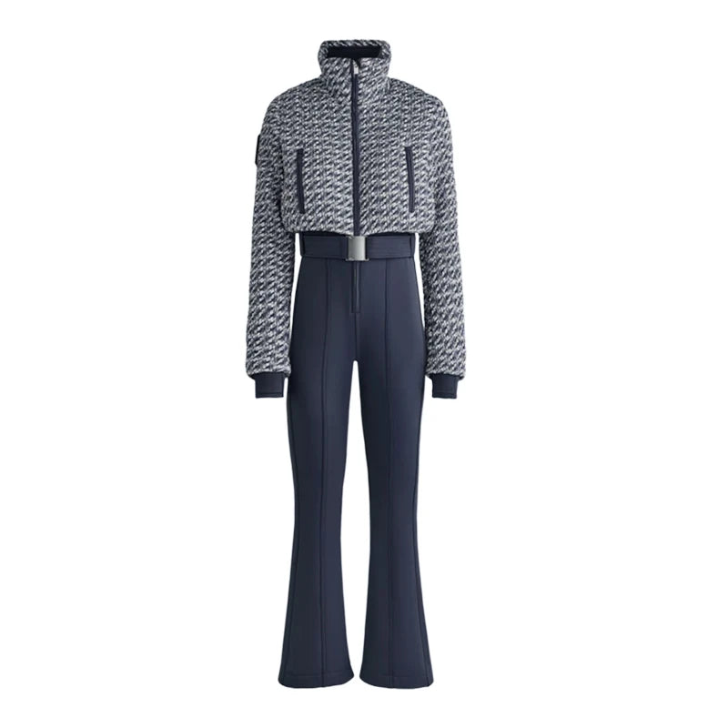 Mono de esquí cálido para mujer con cinturón, cuello alto, manga larga, cremallera, corte recto, grueso, ropa elegante de invierno 2026