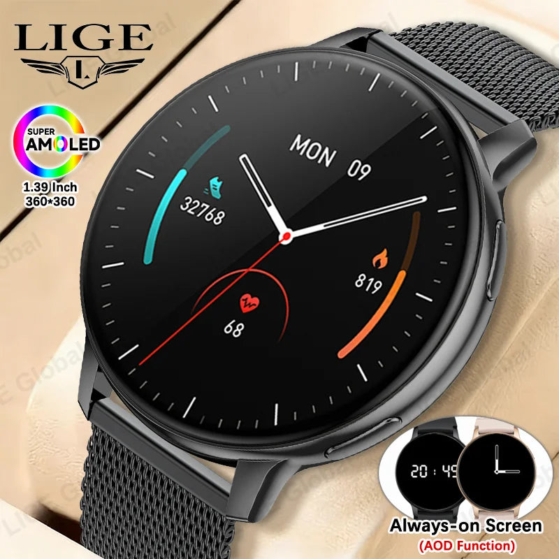 LIGE 2026 Nuevo Reloj Inteligente AMOLED con Llamada Bluetooth AOD, Reloj Deportivo Impermeable con Monitor de Frecuencia Cardíaca y Sueño, Regalo para Hombres y Mujeres