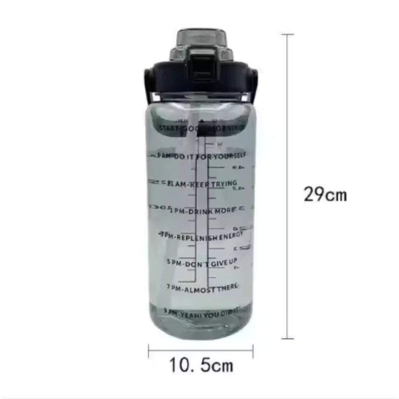 Botella de agua de 2L, taza de agua de plástico con pajita portátil para deportes al aire libre, Fitness, taza grande de grasa de alto valor para adultos con marcador de tiempo