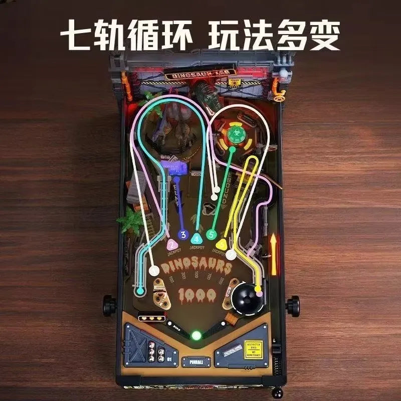 Máquina de pinball con temática de dinosaurios, modelo de madera para ensamblar, con luces y efectos de sonido, juego de arcade para escritorio, rompecabezas 3D, regalo coleccionable.