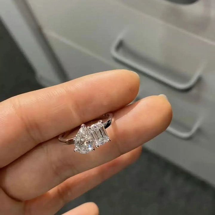 Anillo Toi Et Moi con Diamante Cultivado en Laboratorio, Corte Pera y Esmeralda, Certificado IGI, 2.0ctw, E VS1, Anillo de Compromiso de Oro Blanco 14K, Joyería, Regalo